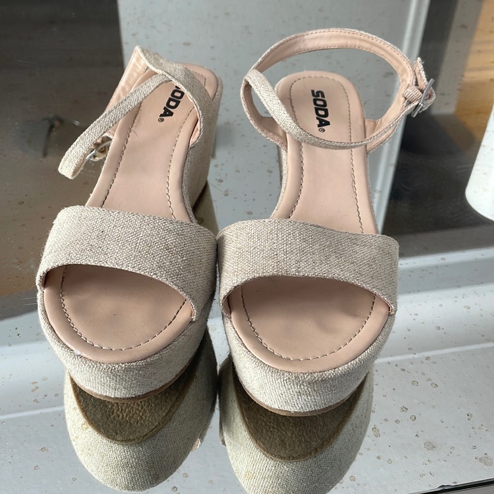 SODA nude wedge heels